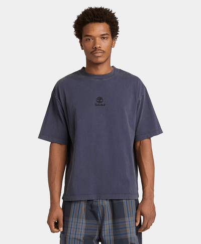 Playera con logotipo bordado y efecto desgastado Unisex, Azul