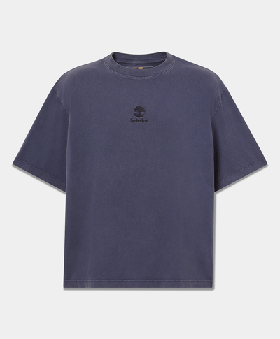 Playera con logotipo bordado y efecto desgastado Unisex, Azul