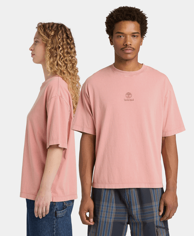 Playera con logotipo bordado y efecto desgastado Unisex, Rosa