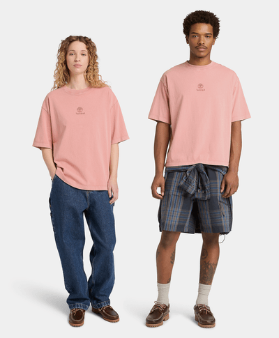 Playera con logotipo bordado y efecto desgastado Unisex, Rosa