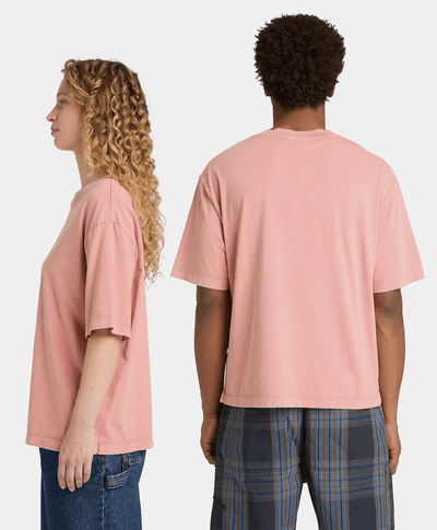 Playera con logotipo bordado y efecto desgastado Unisex, Rosa