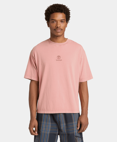 Playera con logotipo bordado y efecto desgastado Unisex, Rosa
