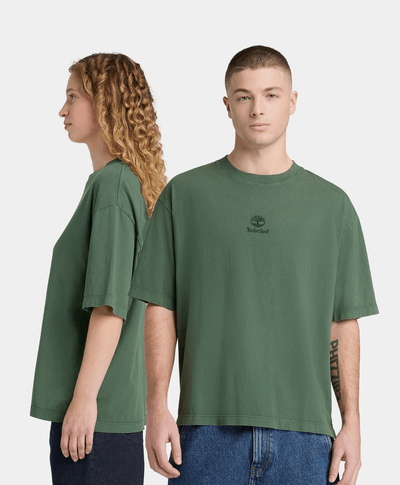 Playera con logotipo bordado y efecto desgastado Unisex, Verde