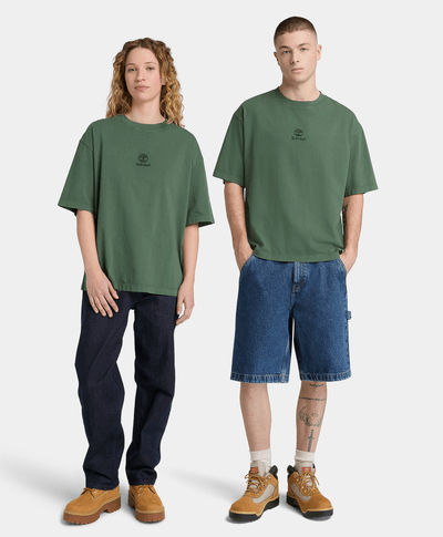 Playera con logotipo bordado y efecto desgastado Unisex, Verde
