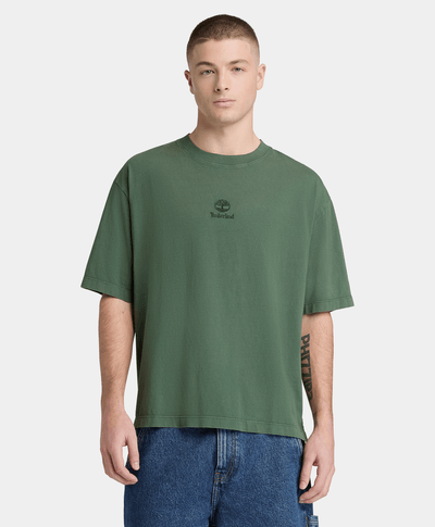 Playera con logotipo bordado y efecto desgastado Unisex, Verde