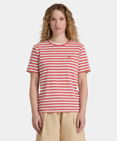 Playera de manga corta a rayas para Mujer, Rojo