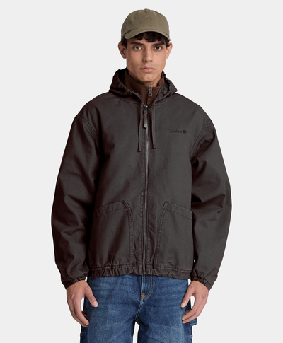 Bomber de algodón con gorro para hombre, Negro