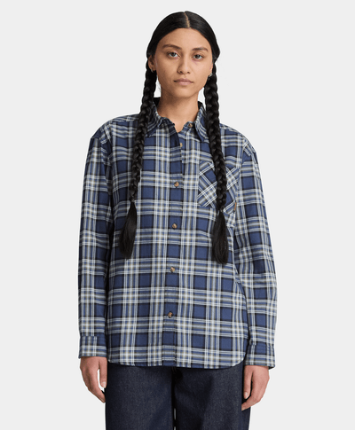 Camisa de manga larga de franela de peso medio para mujer, Azul