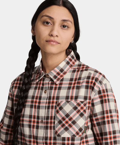 Camisa de manga larga de franela de peso medio para mujer, Multicolor