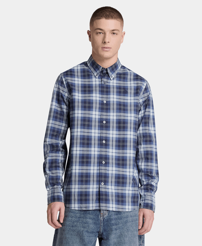 Camisa de popelín a cuadros de corte regular para hombre, Azul