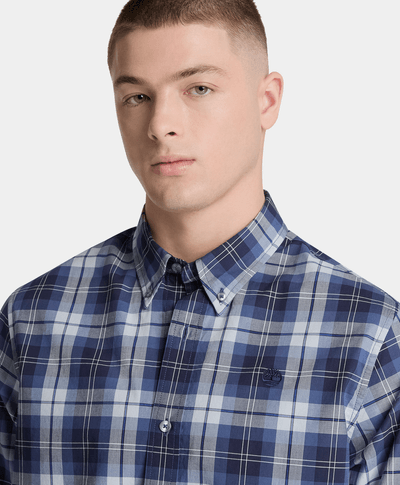 Camisa de popelín a cuadros de corte regular para hombre, Azul