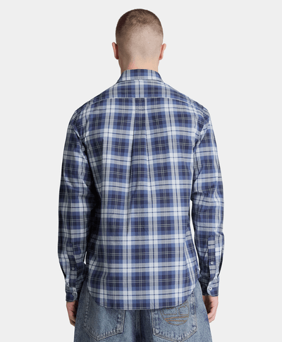Camisa de popelín a cuadros de corte regular para hombre, Azul