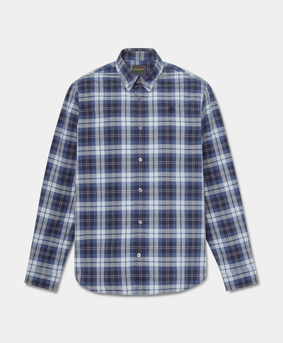 Camisa de popelín a cuadros de corte regular para hombre, Azul