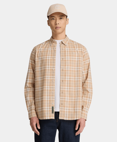 Camisa de popelín a cuadros de corte regular para hombre, Beige