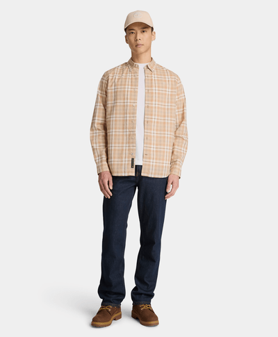 Camisa de popelín a cuadros de corte regular para hombre, Beige