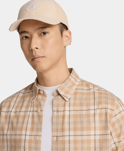Camisa de popelín a cuadros de corte regular para hombre, Beige