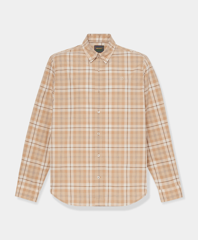 Camisa de popelín a cuadros de corte regular para hombre, Beige