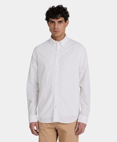 Camisa de popelín de manga larga para hombre, Blanco