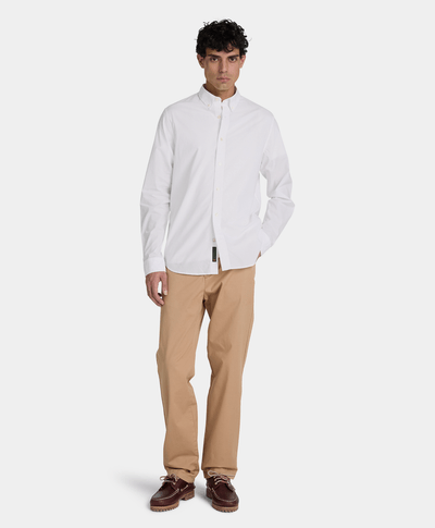 Camisa de popelín de manga larga para hombre, Blanco