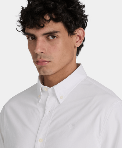 Camisa de popelín de manga larga para hombre, Blanco