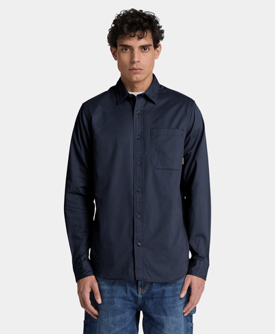 Camisa de sarga de manga larga para hombre, Azul