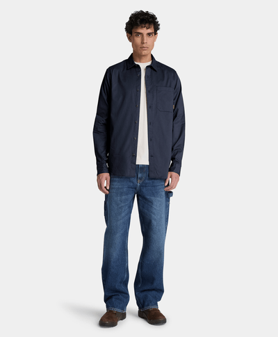 Camisa de sarga de manga larga para hombre, Azul