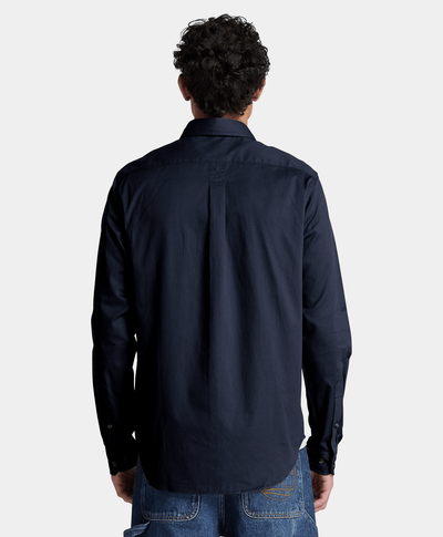 Camisa de sarga de manga larga para hombre, Azul