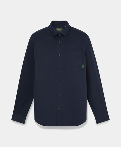 Camisa de sarga de manga larga para hombre, Azul