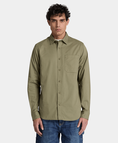 Camisa de sarga de manga larga para hombre, Verde