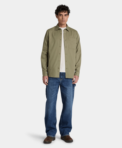 Camisa de sarga de manga larga para hombre, Verde