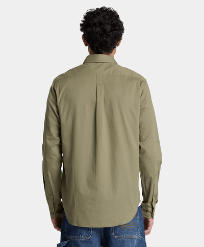 Camisa de sarga de manga larga para hombre, Verde