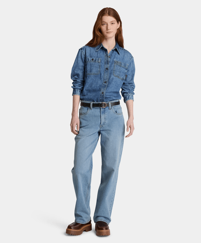 Pantalón de mezclilla recto para mujer, Azul