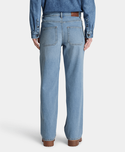 Pantalón de mezclilla recto para mujer, Azul