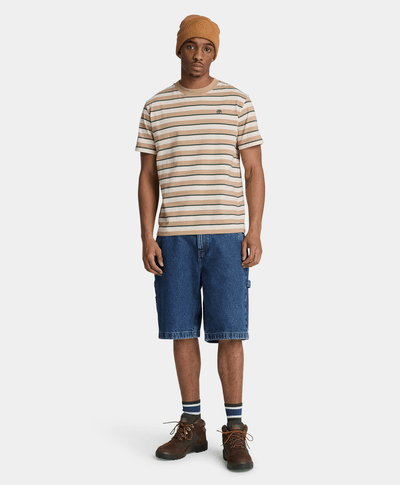 Playera de manga corta a rayas para hombre, Beige