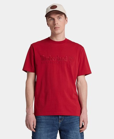 Playera de manga corta bordada para hombre, Rojo