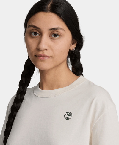 Playera de manga corta con estampado de temporada para mujer, Beige