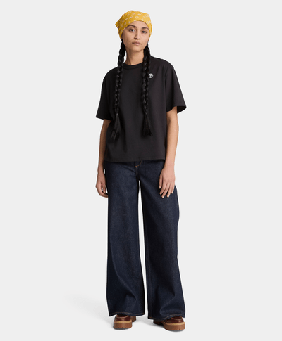 Playera de manga corta con estampado de temporada para mujer, Negro