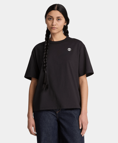 Playera de manga corta con estampado de temporada para mujer, Negro