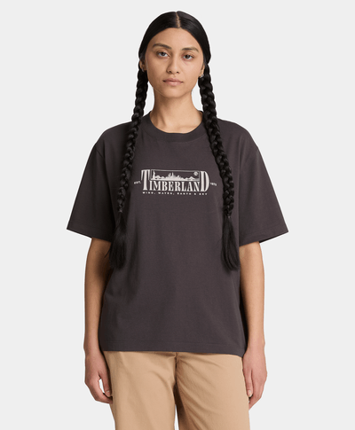 Playera de manga corta con estampado para mujer, Negro