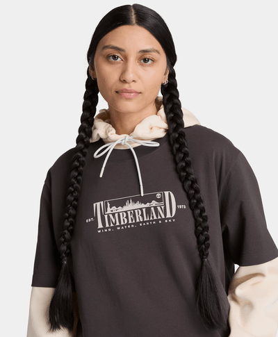 Playera de manga corta con estampado para mujer, Negro
