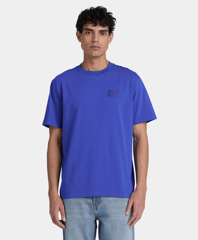 Playera de manga corta con logo de silicona para hombre, Azul