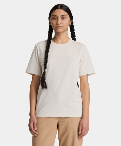 Playera de manga corta con logotipo bordado para mujer, Beige