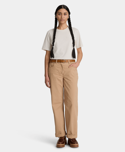 Playera de manga corta con logotipo bordado para mujer, Beige