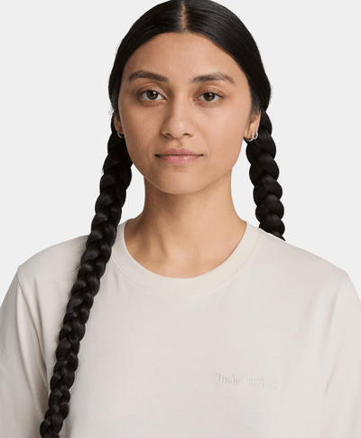 Playera de manga corta con logotipo bordado para mujer, Beige