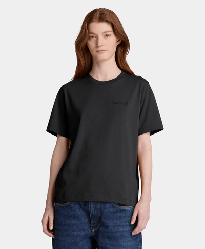 Playera de manga corta con logotipo bordado para mujer, Negro