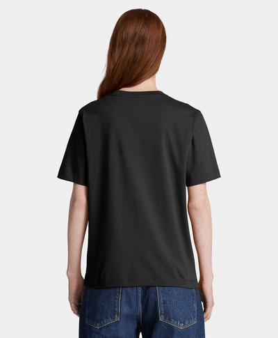 Playera de manga corta con logotipo bordado para mujer, Negro