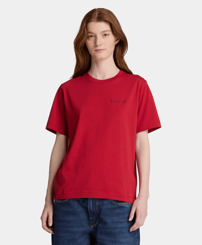Playera de manga corta con logotipo bordado para mujer, Rojo