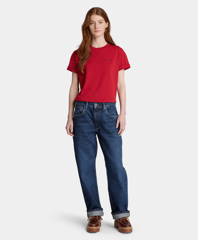 Playera de manga corta con logotipo bordado para mujer, Rojo