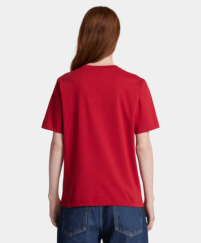 Playera de manga corta con logotipo bordado para mujer, Rojo