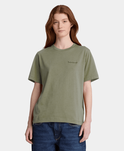 Playera de manga corta con logotipo bordado para mujer, Verde